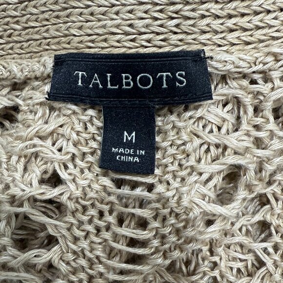 Talbots Womens Open Knit Linen Cardigan Sweater Beige Button Front Size M - Picture 2 of 7